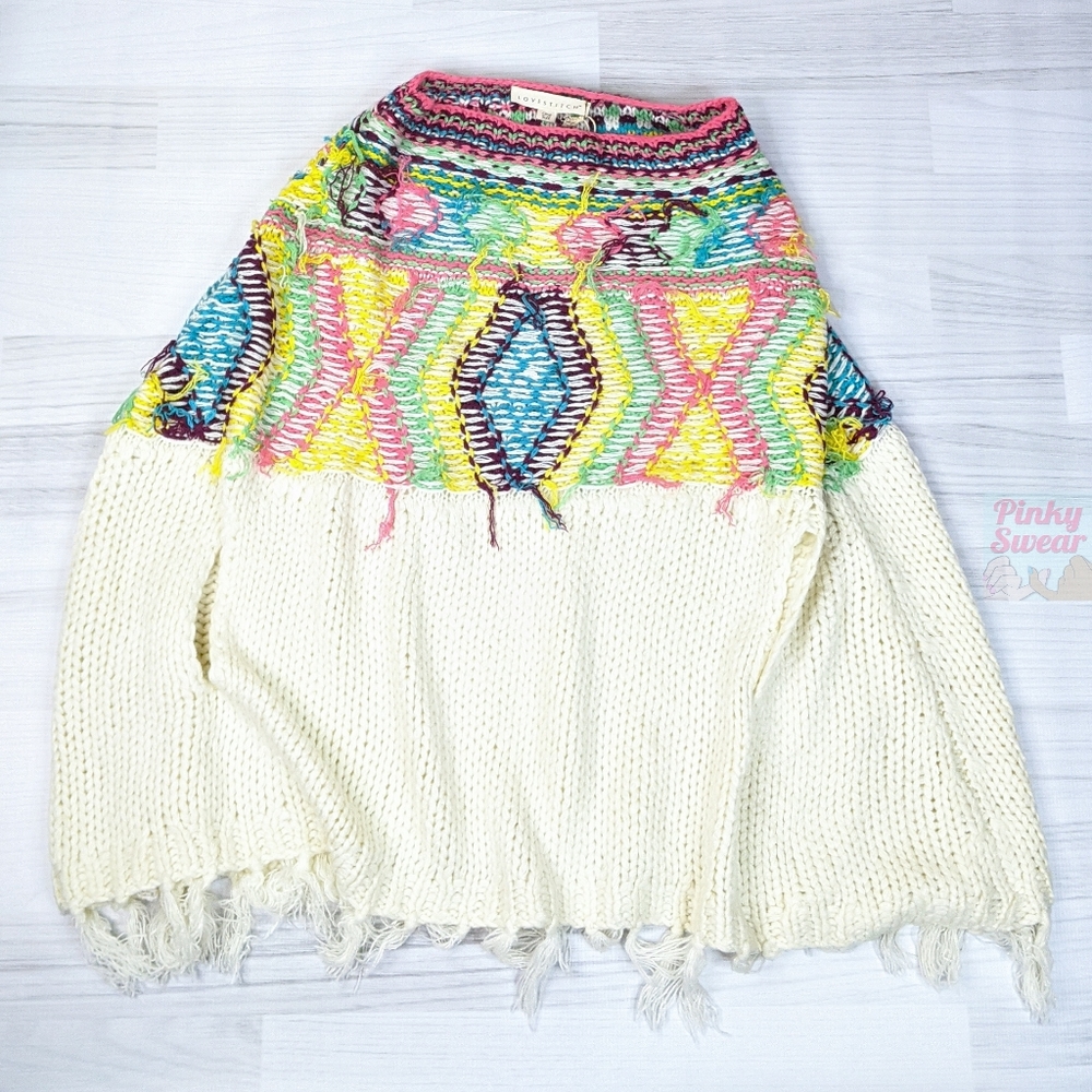 NWT Lovestitch Reverse Knit Neon & Beige Poncho
